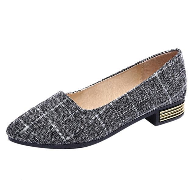Casual Lattice Shoes - Ladies Fashion Gingham Pointed Toe Loafers Shoes - Canvas Shoes Slip-on Flats (2U37)(2U36)(2U40)