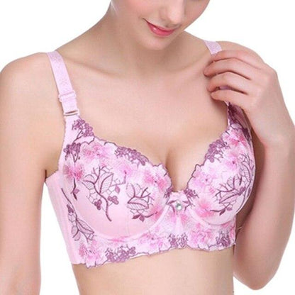 Women Elegant Underwire Push Up Bras - Floral Ladies Embroidery Flower Wedding Everyday Bras (2U27)
