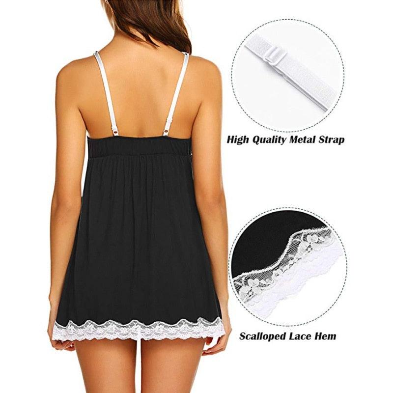 Women Erotic Sleepwear - Sexy Bow Lace Dress - Temptation Satin Night Clothes (2U29)