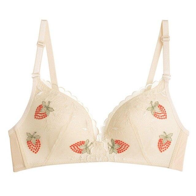 Women Fashion New Fruit Printing Bra - No Steel Ring Gather Thin Section Adjustment Lace Bra (1U27)