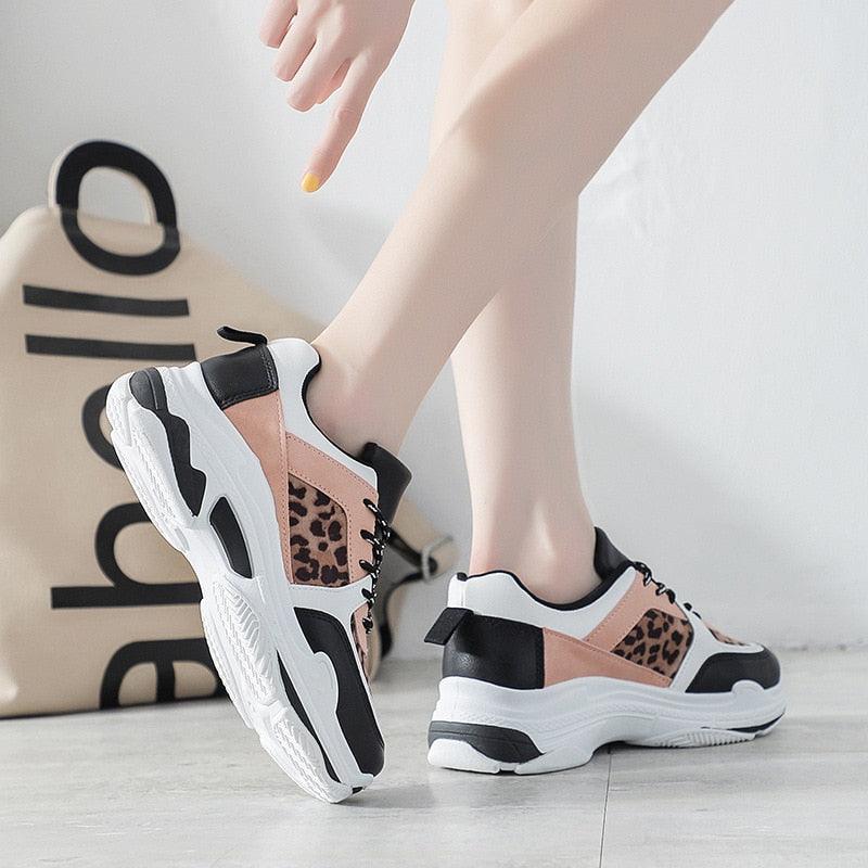 Women Gorgeous Fashion Shoes - Fashion Platform Leopard Sneakers - Breathable Style - Leather Sports (BWS7)(WO4)(F41)