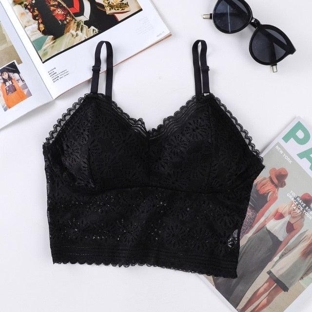 Fashion Women Wireless Bra - Padded Bralettes - Deep V Lace Camisole - Embroidery Floral Tank Top (3U6)