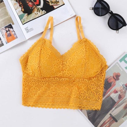 Fashion Women Wireless Bra - Padded Bralettes - Deep V Lace Camisole - Embroidery Floral Tank Top (3U6)