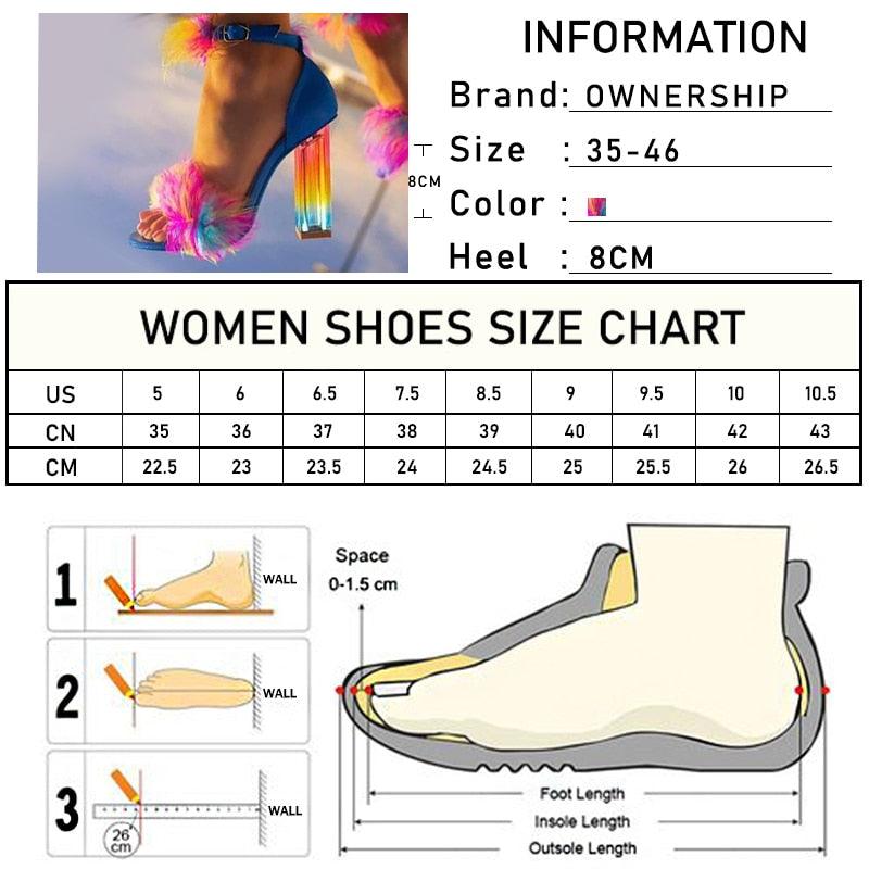 Great Women Fur Sandals High Heels - Casual Women's Buckle Footwear - Female Shoes Plus Size 46 (2U37)(2U36)(2U39)