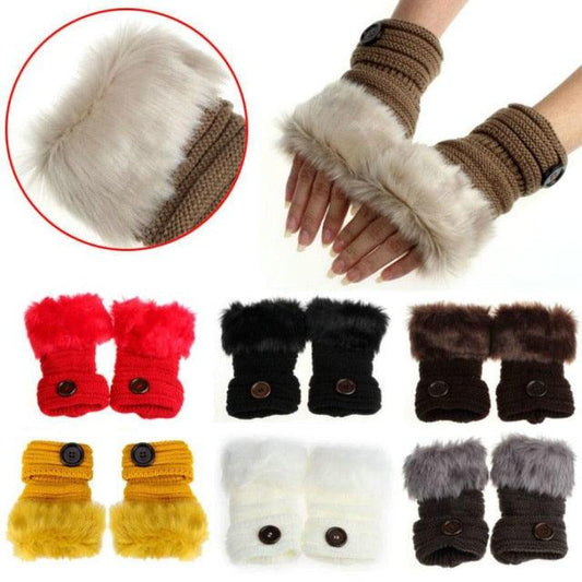 Great Women's Gloves - Warm Winter Faux Rabbit Fur Wrist Fingerless Gloves (3U87)