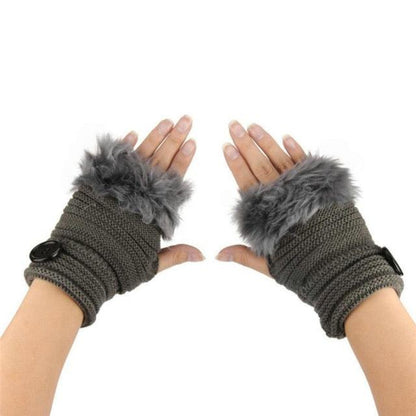 Great Women's Gloves - Warm Winter Faux Rabbit Fur Wrist Fingerless Gloves (3U87)