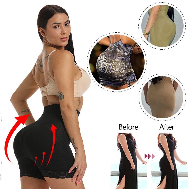 Women High Waist Lace Butt Lifter Body Shaper Tummy Control Panties Boyshort Pad Shorts Hip Enhancer Shapewear (FHW1)