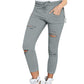 Amazing Women Leggings - Holes Pencil Stretch Casual Denim Skinny Ripped Pants - High Waist Jeans Trousers (TB6)