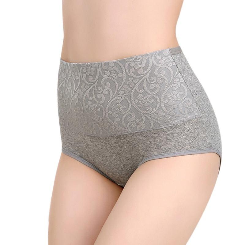 Great Women's Lingerie - High Waist Cotton Jacquard Briefs - Plus Size - Solid Color Breathable Underwear (1U28)