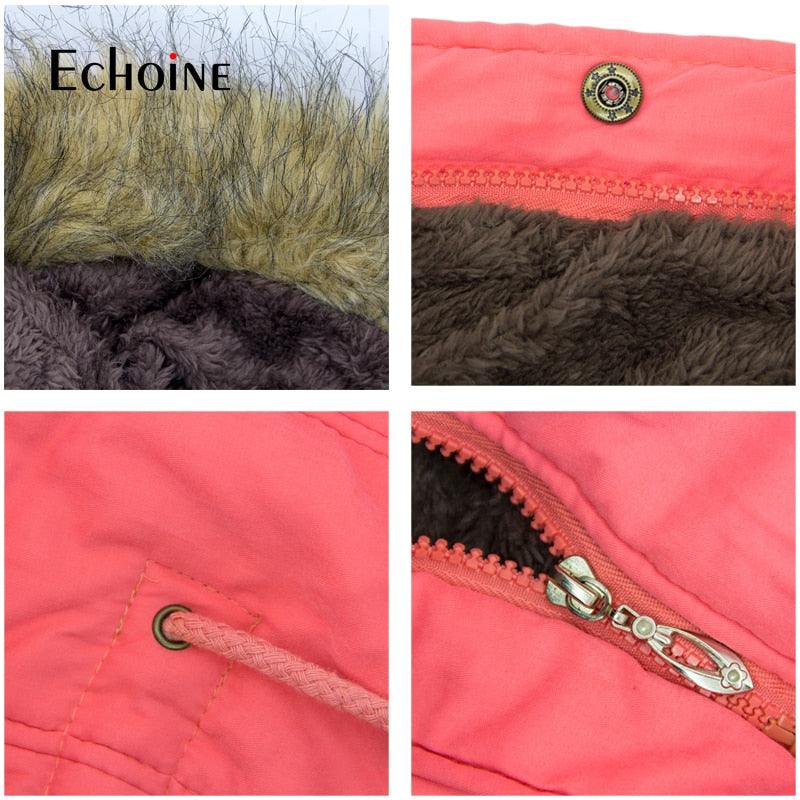 Beautiful Women Long Faux Fur winter Coats - Sleeve Hooded Neck Zipper Button Coat - Plus Size - Casual Warm Female Outwear (4U23)(4U20)