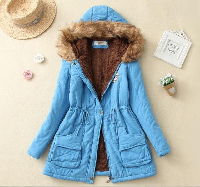 Beautiful Women Long Faux Fur winter Coats - Sleeve Hooded Neck Zipper Button Coat - Plus Size - Casual Warm Female Outwear (4U23)(4U20)