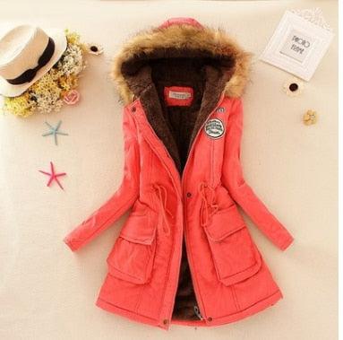 Beautiful Women Long Faux Fur winter Coats - Sleeve Hooded Neck Zipper Button Coat - Plus Size - Casual Warm Female Outwear (4U23)(4U20)