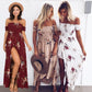 Women Off Shoulder Floral Print Boho Dress - Women Beach Summer Dresses - Strapless Long Maxi Dress (D18)(WS06)