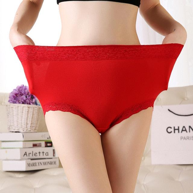 Women Plus Size Panties - High Waist Cotton Briefs Sexy Lace Underwear - Comfortable Breathable Lingerie (TSP2)