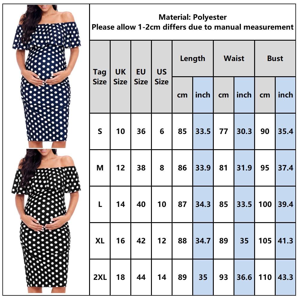 Great Polka Dot Ruffle Maternity Dresses - Off Shoulder Summer Pregnancy Dresses- Ladies Short Sleeve (1U5)(Z7)(Z9)(3Z1)