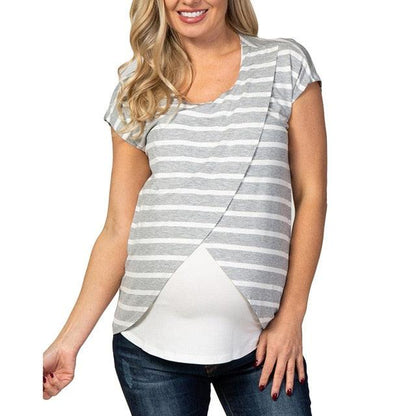 Unique Women Pregnant T-shirt - Maternity Casual Stripe Clothes - Pregnant Summer Nursing Tops - Breastfeeding Clothing (Z1)