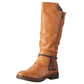 Women Retro Mid Calf Boots - Shoes Knight Warm Boots - Black PU Leather Low Heels (3U38)(3U107)