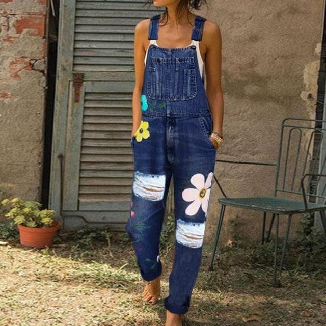 Gorgeous Floral Print Women's Jumpsuit Overall - Jeans Sleeveless Casual High Street Romper (TBL1)(F33)