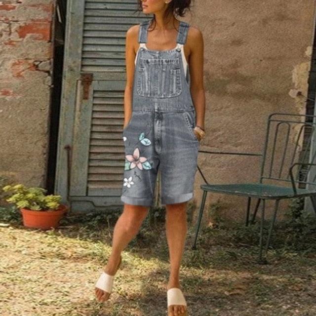 Gorgeous Floral Print Women's Jumpsuit Overall - Jeans Sleeveless Casual High Street Romper (TBL1)(F33)