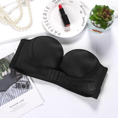Women's Invisible strapless Bra Bralette Deep-V Underwear Half Cup