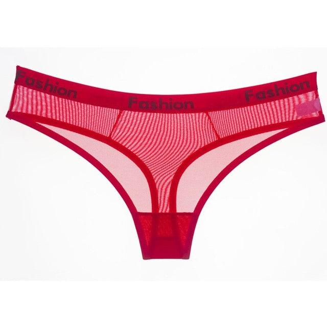 Women Sexy Transparent Panties - Mesh Printing Letters Low Waist Seamless G-String Panties (3U28)