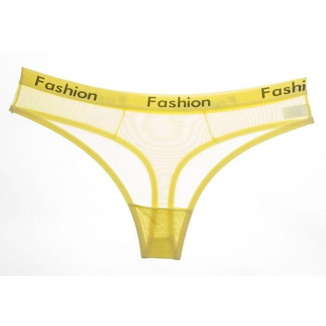 Women Sexy Transparent Panties - Mesh Printing Letters Low Waist Seamless G-String Panties (3U28)