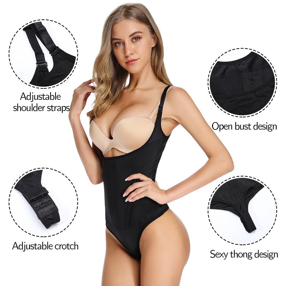 Thong Shapewear Panty High-Waist Tummy Control Sexy Body Shaper for Women  with Shoulder straps