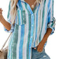 Nice Women Shirt - Striped Button Down Top Blouse - Pockets Stripe - Long Sleeve Casual Streetwear (2U19)