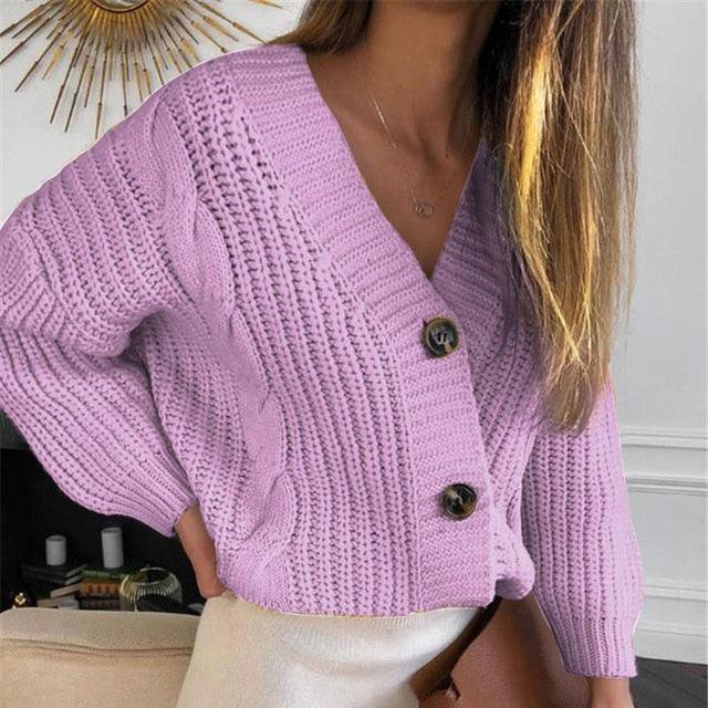 Gorgeous Women Short Cardigan - Knitted Sweater - Autumn Winter Long Sleeve V neck Jumper (D20)(TP4)(TB8C)(BCD2)