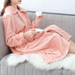 Women Soft Warm Flannel Robe Pajamas - Solid Thicken - Long Bathrobe With Pockets Sleepwear (D90)(ZP4)