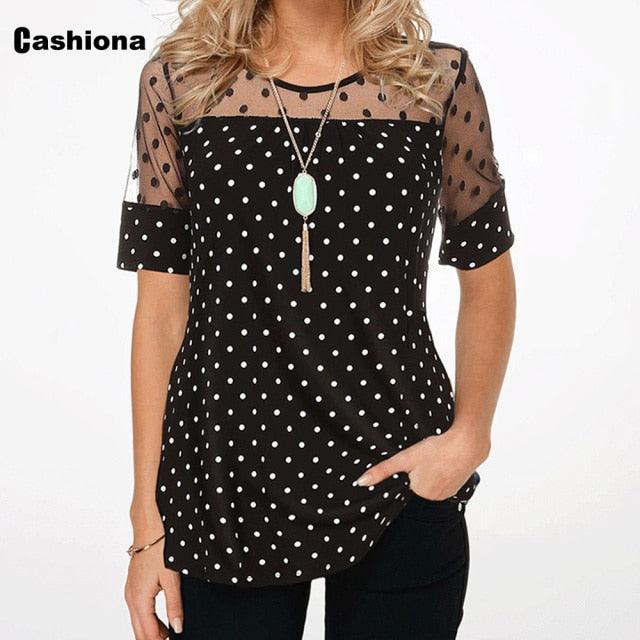 Gorgeous Women Dots Printed Shirts - Casual Button Up - Summer Tops Clothing (TB4)(F19)