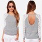Amazing Women Summer Spring Autumn Fashion T Shirt - Lace Sleeves Patchwork Hoodies Backless Tops (TB2)