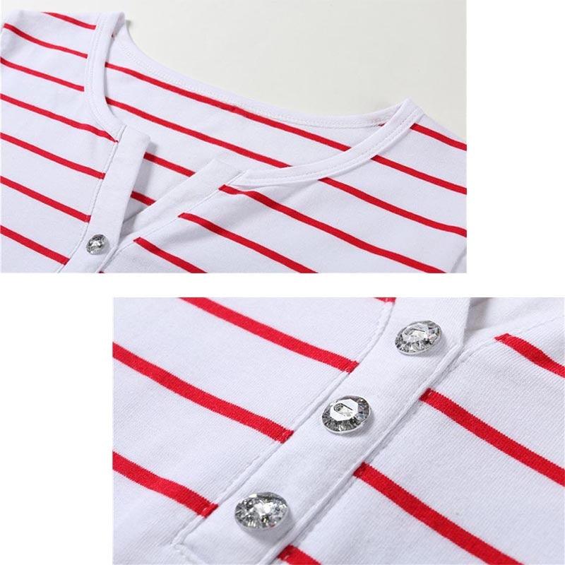 Women T-Shirt - Cotton Short Long Sleeve Lady T Shirt - Striped Summer, Spring, Autumn Female Fashion Top - Plus Size (TB2)