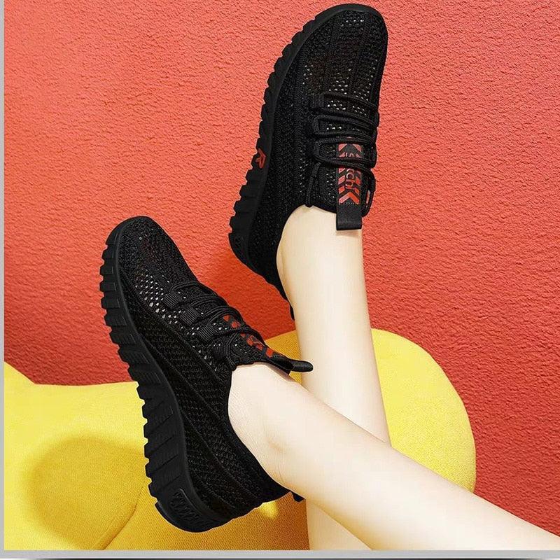 Summer Mesh Breathable Sneakers - Female Lace Up Solid Sports Shoes - Fashion Casual Footwear (2U41)