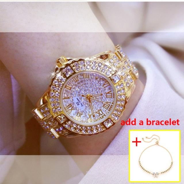 Famous Crystal Ladies Wrist Watches - Rhinestone Rose Gold Female Watches (9WH3)(9WH1)(F82)