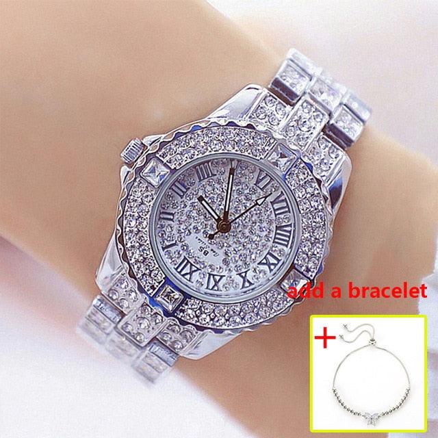 Famous Crystal Ladies Wrist Watches - Rhinestone Rose Gold Female Watches (9WH3)(9WH1)(F82)