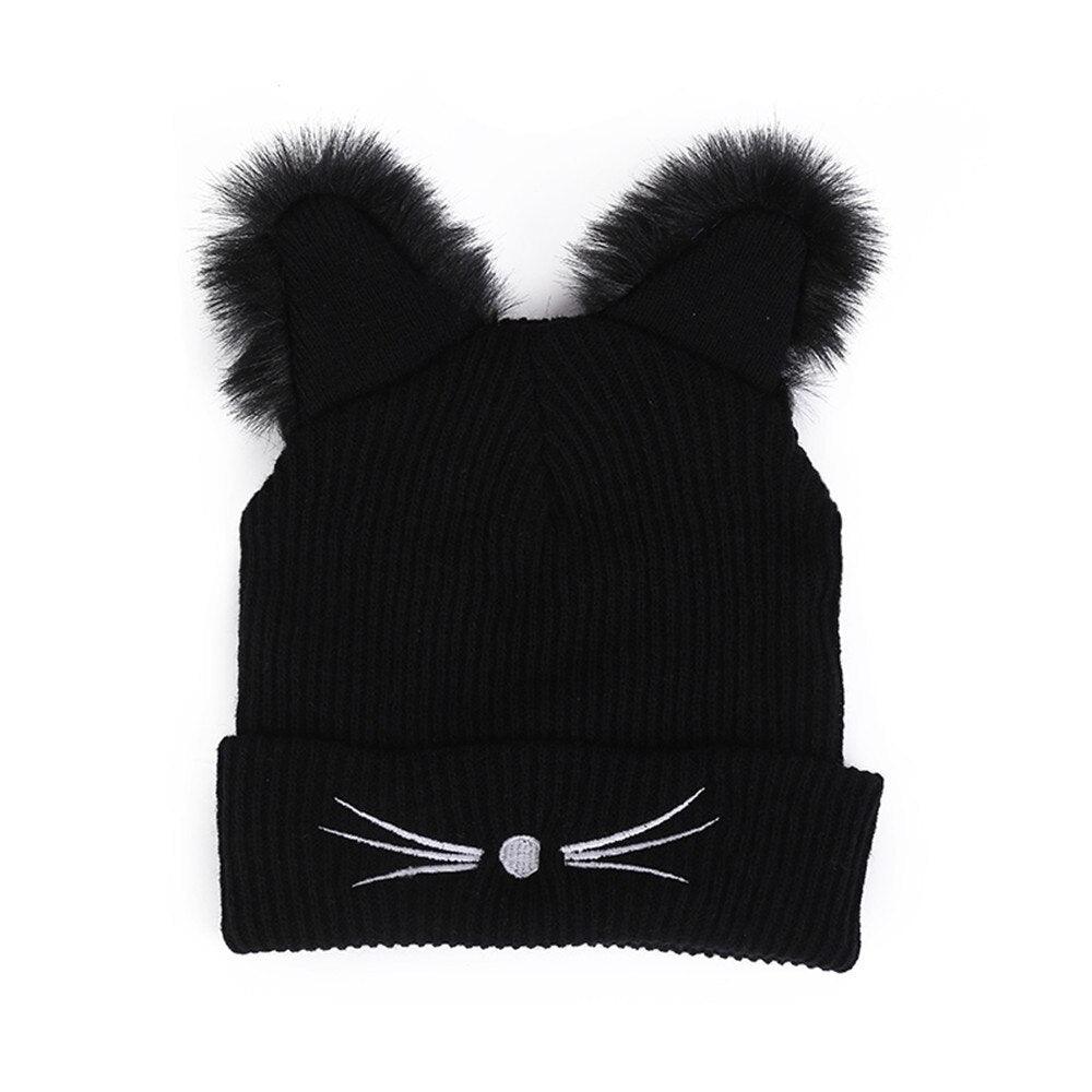 Women Winter Knitting Wool Cute Cat Shape Beanie - Warm Winter Wool Knit Ski Beanie (2U87)