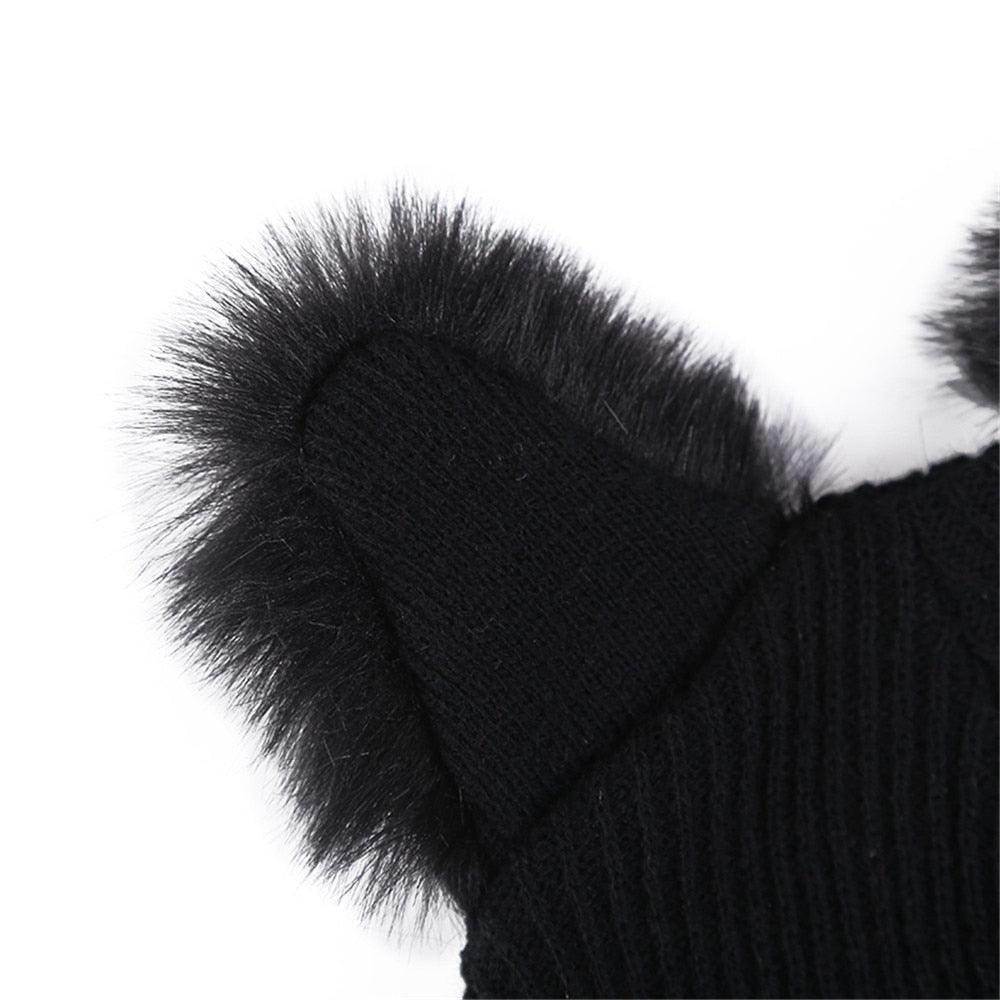 Women Winter Knitting Wool Cute Cat Shape Beanie - Warm Winter Wool Knit Ski Beanie (2U87)