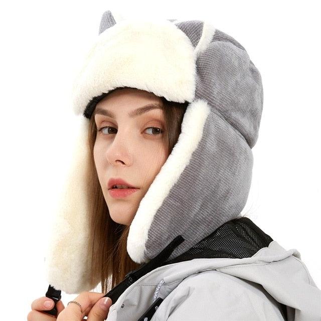Women's Winter Thicken Plush Trapper Hat - Cute Outdoor (WH7)(F87)