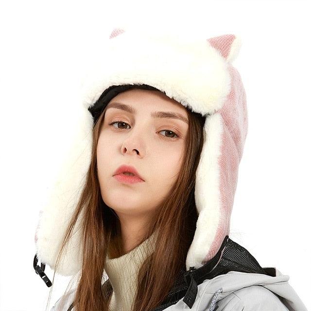 Women's Winter Thicken Plush Trapper Hat - Cute Outdoor (WH7)(F87)