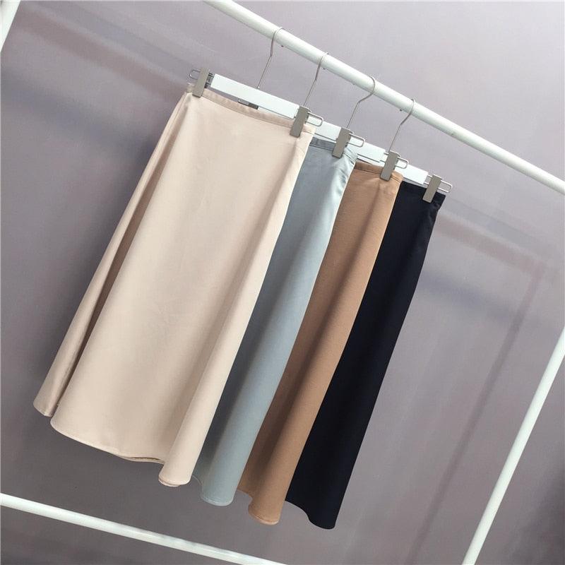 Women elegant Skirt - Ladies Glossy Satin Skirt - Plain Shiny Fashion Party Office Skirts (TB7)(TP6)