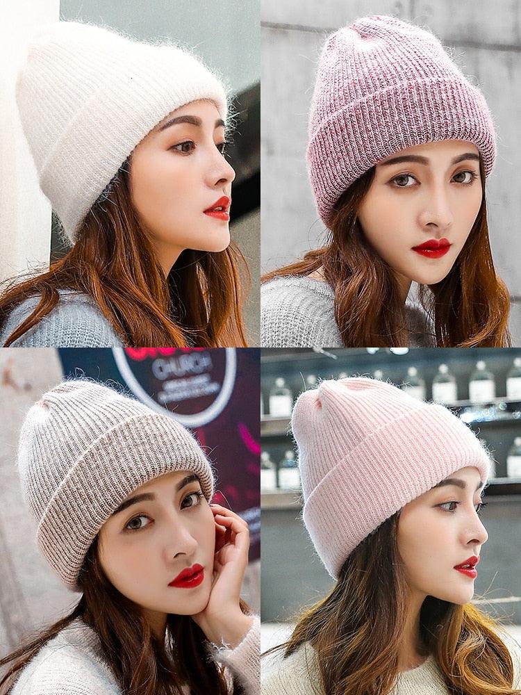 Cute Women knitted Winter Hat - Warm Rabbit fluff Beanie (WH7)