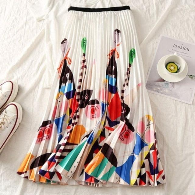 Amazing Women's Cartoon Print Pleated Skirt - High Waist Slim Skirts - Young Girl Summer Clothes (3U22)