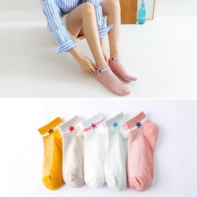 Women's Cotton Happy Funny Invisible Socks - Print Cartoon Animal Casual Short Socks 5 Pairs/Lot (D87)(2WH1)(3WH1)