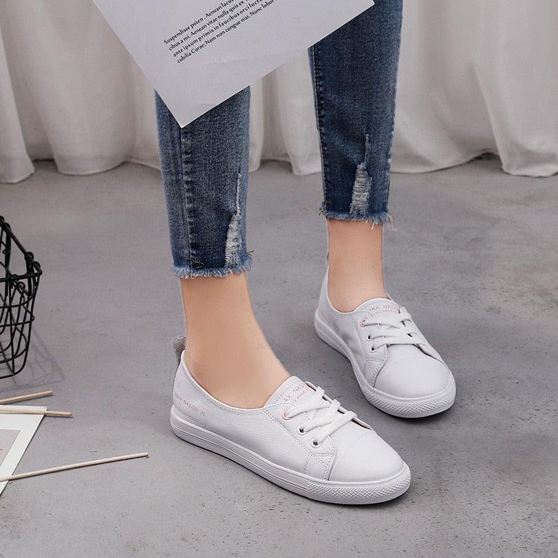 Trending Women's Genuine Leather Sneakers - Fashionable Sports Shoes - Summer Flat (BWS7)(FS)