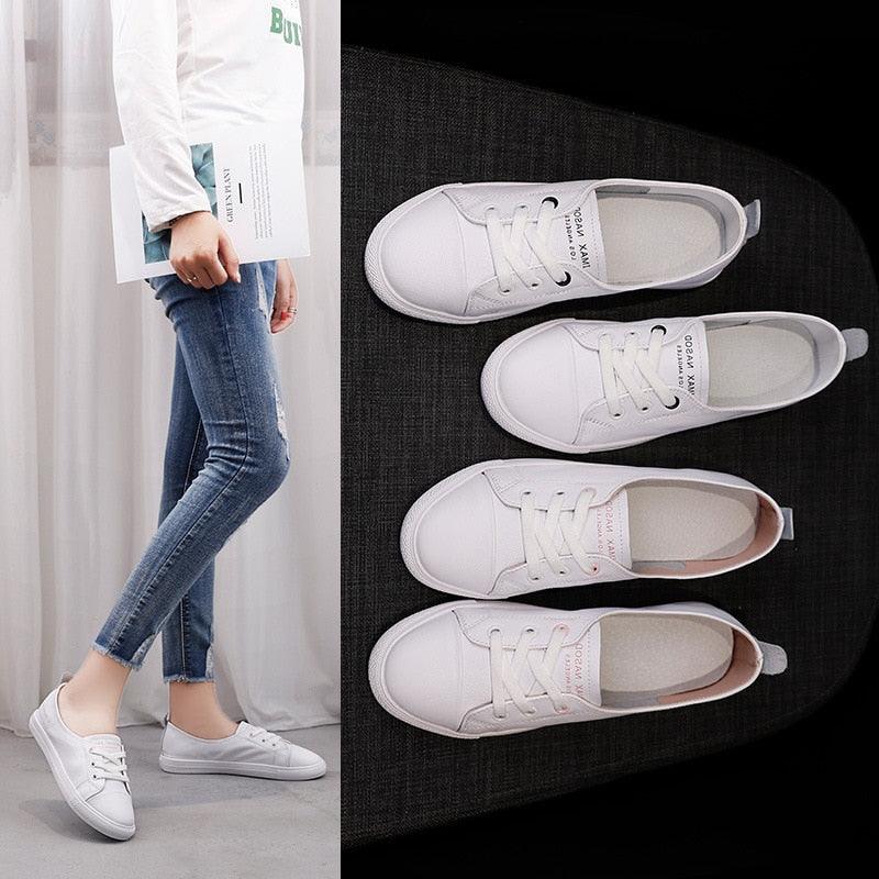 Trending Women's Genuine Leather Sneakers - Fashionable Sports Shoes - Summer Flat (BWS7)(FS)