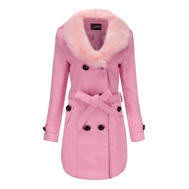 Gorgeous Women's Winter Jackets - Casual Plus Size Outwears - Slim Faux Fur Wool Jacket - Double Breasted Solid White Coat (D20)(TB8B)(TB8A)(TP3)