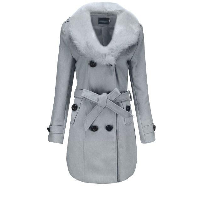 Gorgeous Women's Winter Jackets - Casual Plus Size Outwears - Slim Faux Fur Wool Jacket - Double Breasted Solid White Coat (D20)(TB8B)(TB8A)(TP3)