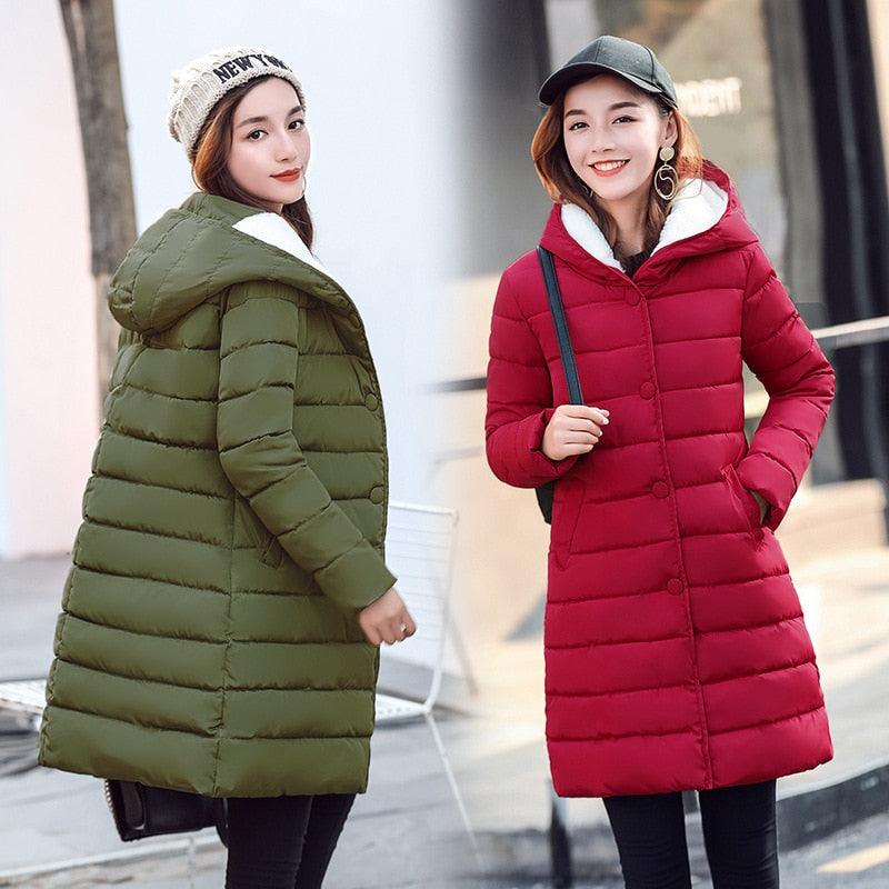 Beautiful Women's Parkas Medium Long Coat- Fashionable Solid Color Slim Hooded Winter Coat (TB8A)(TB8B)(F23)