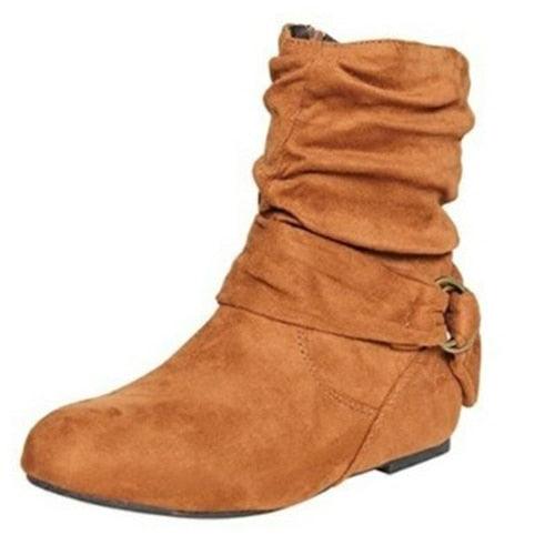 Women's Pleated Ankle Boots - Autumn Winter Ladies Soft Zip Short Boots (2U38)(2U107)(2U36)